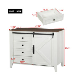 Bellemave® Drawer Dresser Cabinet with Slide the Barn Door, Four Drawers and Metal Handle