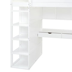 Bellemave® Loft Bed with Desk and Wardrobes, 4 Drawers and 4 Shelves