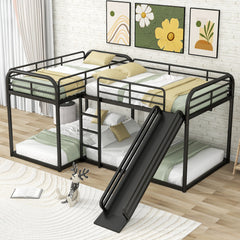 Bellemave® Full and Twin Size L-Shaped Bunk Bed with Slide and Short Ladder