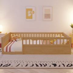 Bellemave® Montessori Wood Floor Bed with Fence