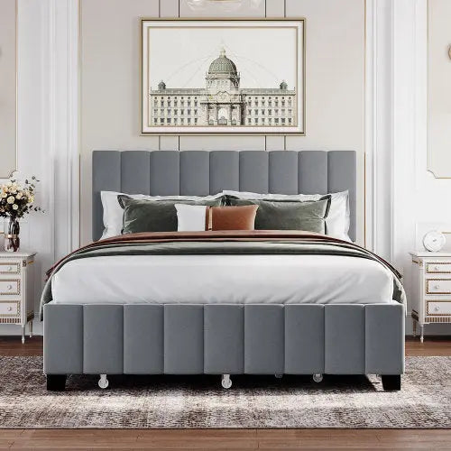 Bellemave® Queen Size Upholstered Platform Bed with 2 Drawers and Twin XL Trundle