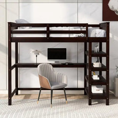 Bellemave® Loft Bed with Storage Shelves and Under-Bed Desk Bellemave®