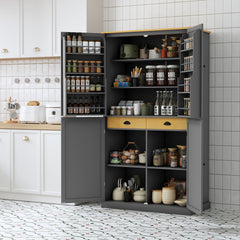 Bellemave® High Freestanding Kitchen Pantry Large Cupboard with 2 Drawers, 2 Adjustable Shelves, 8 Door Shelves