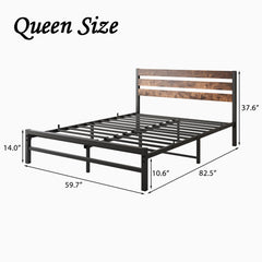 Bellemave® Metal Platform Bed with Rustic Vintage Wood Headboard, Strong Metal Slats Support Mattress Foundation