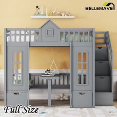 Bellemave® Fun Castle Shaped Bunk Bed Turn into Upper Bed and Down Desk