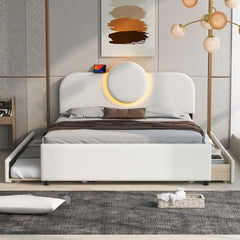 Bellemave® Upholstered Platform Bed with Multi-functional Headboard, Trundle Bed and 2 Drawers