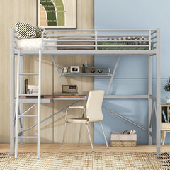 Bellemave® Metal&MDF High Loft Bed with Desk and Shelf