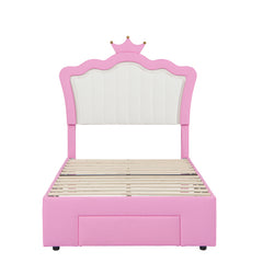 Bellemave® Modern Upholstered Princess Bed with Drawers,Crown Headboard and LED Lights