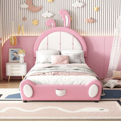 Bellemave® Twin Size Upholstered Platform Bed with Ribbit Shaped Headboard