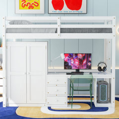 Bellemave® Loft Bed with Wardrobe, Desk and Storage Drawers