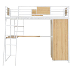 Bellemave® Twin Size Loft bed with L-shape Desk and Wardrobe