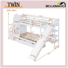 Bellemave Castle Style Bunk Bed with 2 Drawers 3 Shelves and Slide