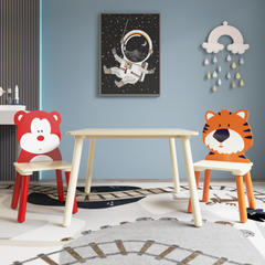 Bellemave® 3 Pieces Toddler Table and Chair Set(Bear&Tiger)