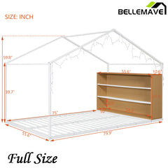 Bellemave® Metal House Bed with Shelves and Lights