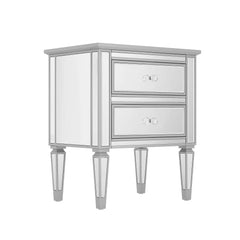 Bellemave® Modern Silver Finished Elegant Mirrored Side Table with 2 Drawers