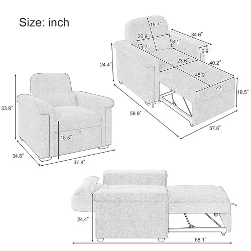 Bellemave® 3 in 1 Pull Out Couch Adjustable Chair with Pillow Bellemave®