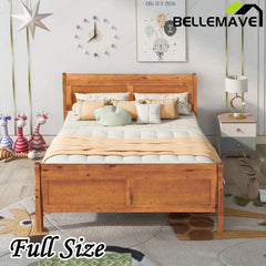 Bellemave® Wood Sleigh Platform Bed with Headboard，Footboard and Wood Slat Support