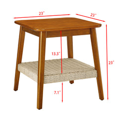 Bellemave® 23" Mid-Century Side Table with Woven Shelf