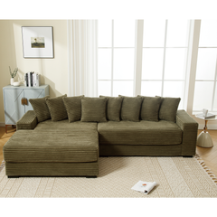 Bellemave® 111" Oversized Two-Piece L Shaped Corduroy Sofa with Armrests and 8 Throw Pillows