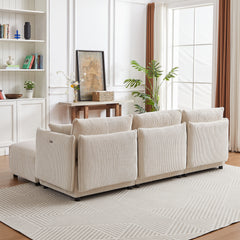 Bellemave® 106" Modern Minimalist Corduroy Combination Sofa with 2 Comfort Cushions with USB & C Charging Ports