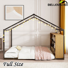 Bellemave® Metal House Bed with Shelves and Lights