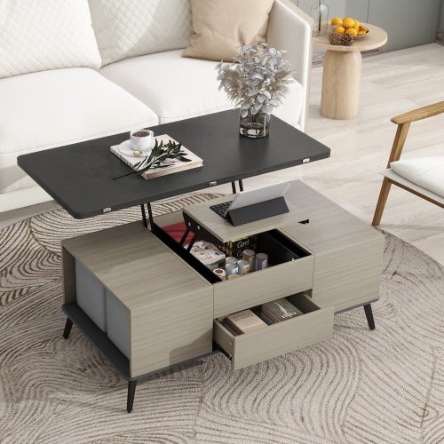 Bellemave 47.2" 5 Pieces Lift Top Coffee Table Set with Storage Convertible Dining Table with Ottomans