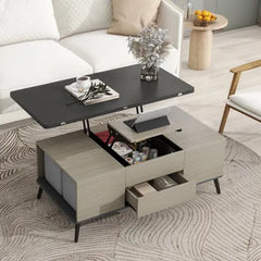 Bellemave 47.2" 5 Pieces Lift Top Coffee Table Set with Storage Convertible Dining Table with Ottomans Bellemave
