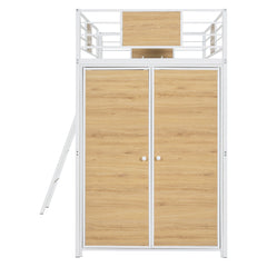 Bellemave® Twin Size Loft bed with L-shape Desk and Wardrobe