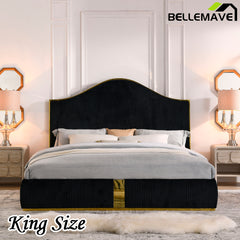 Bellemave® Corduroy Upholstered Bed with 59.5" Tall Headboard ,Metal Decoration