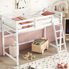 Bellemave® Twin Size High Loft Bed with Inclined Ladder and Guardrails