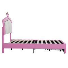 Bellemave® Modern Upholstered Princess Bed with Drawers,Crown Headboard and LED Lights