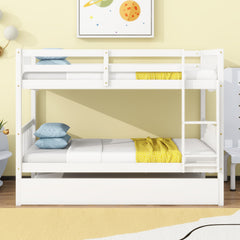 Bellemave® Twin Size Rubber Wood Bunk Bed with Trundle Bed, Convertible into 2 Twin Size Beds