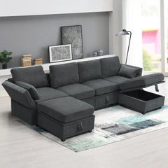 Bellemave 109" U-Shaped Chenille Modular Sectional Sofa with Adjustable Armrests,Backrests and Storage Seats Bellemave