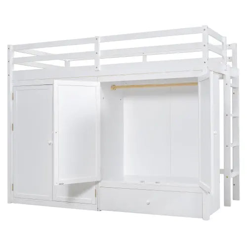 Bellemave® Twin Size Loft Bed with Drawer, Two Wardrobes and Mirror Bellemave®