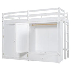 Bellemave® Twin Size Loft Bed with Drawer, Two Wardrobes and Mirror Bellemave®