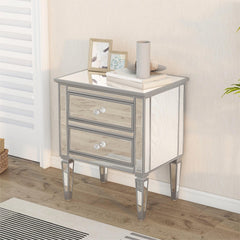 Bellemave® Modern Silver Finished Elegant Mirrored Side Table with 2 Drawers