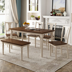 Bellemave® Classic 6-Piece Dining Set, Wooden Table and 4 Chairs with Bench