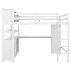 Bellemave® Full Size Wood Loft Bed with Cabinet and Bookshelf, Wardrobe and Desk