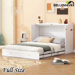 Bellemave® Murphy Bed Wall Bed with Drawer and A Set of Sockets & USB Ports, Pulley Structure Design