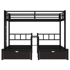 Bellemave® Full XL Over Twin & Twin Triple Bunk Bed with Drawers, Desks and Shelves In the Middle