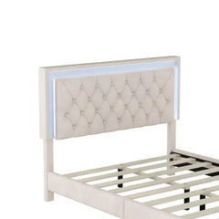 Bellemave® Modern Velvet Upholstered Bed with Tufted Headboard and LED Lights Bellemave®