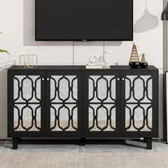 Bellemave® Buffet Cabinet with Adjustable Shelves, 4-Door Mirror Hollow-Carved TV stand