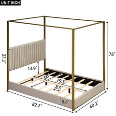 Bellemave® Queen Size Upholstery Canopy Platform Bed with Headboard