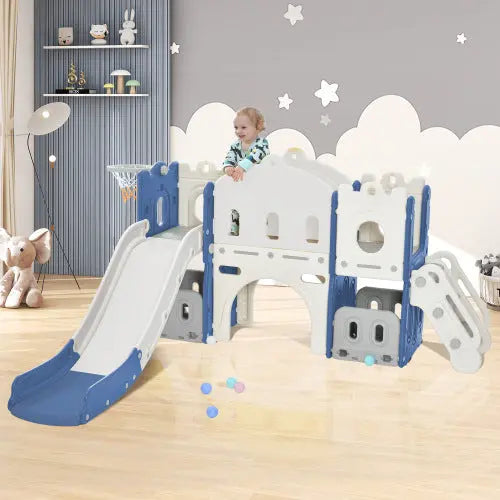 Bellemave Freestanding Castle Climber and Slide Set 6 in 1 with Basketball Hoop Bellemave