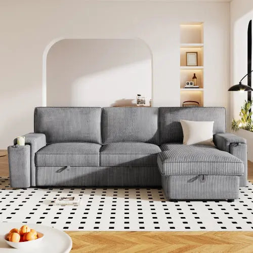 Bellemave 96.1" Upholstery Sleeper Sectional Sofa with Storage Bags and 2 cup holders on Arms Bellemave