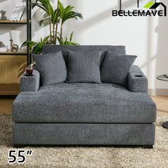 Bellemave® Oversized Chaise Lounge with Pillows, Charge Station & Cup Holders