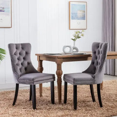 Bellemave® 2-Pcs Set Modern High-end Tufted Solid Wood Contemporary Velvet Upholstered Dining Chair with Wood Legs Nailhead Trim Bellemave®