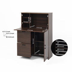 Bellemave® Desk Cabinet with Storage Drawer & Shelves, Fold-up Desktop