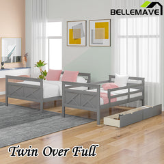 Bellemave® Twin over Full Bunk Bed with Ladder, Safety Guardrail and 2 Storage Drawers