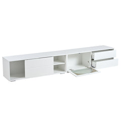 Bellemave® 94.4" Modern TV Stand with Fluted Glass Door and LED Light, Sliding Door & 2 Drawers